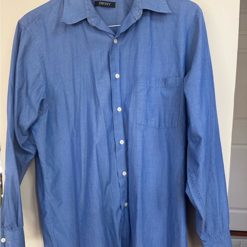 DKNY Men's Casual Blue Button-Down Shirt